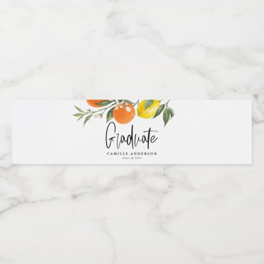 Botanisch Sinaasappel en citroen Afstuderen Waterfles Etiket (Enkel label)