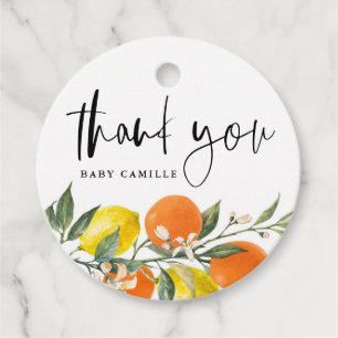 Botanisch Sinaasappel en citroen Baby shower Dank  Bedankjes Labels