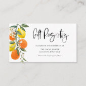 Botanisch Sinaasappel en citroen Baby shower Regis Informatiekaartje (Voorkant)