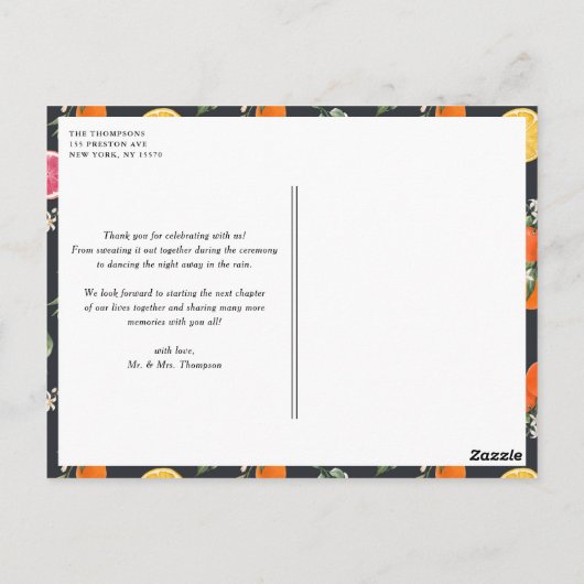 Botanisch Sinaasappel en citroen bruiloft Dank u Briefkaart (Achterkant)
