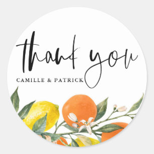 Botanisch Sinaasappel en citroen bruiloft Dank u Ronde Sticker