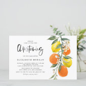 Botanisch Sinaasappel en citroen doopuitnodiging (Staand voorkant)