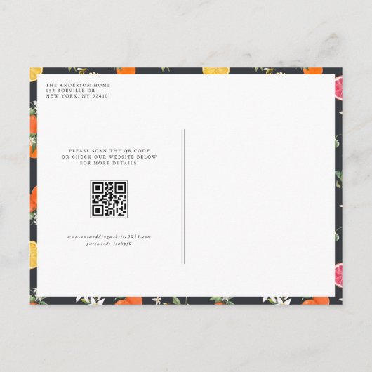 Botanisch Sinaasappel en citroen QR-code Bewaar de Aankondigingskaart (Achterkant)