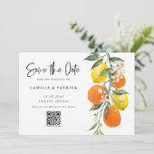 Botanisch Sinaasappel en citroen QR-code Bewaar de Save The Date (Staand voorkant)