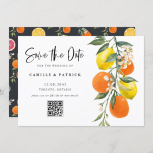Botanisch Sinaasappel en citroen QR-code Bewaar de Save The Date