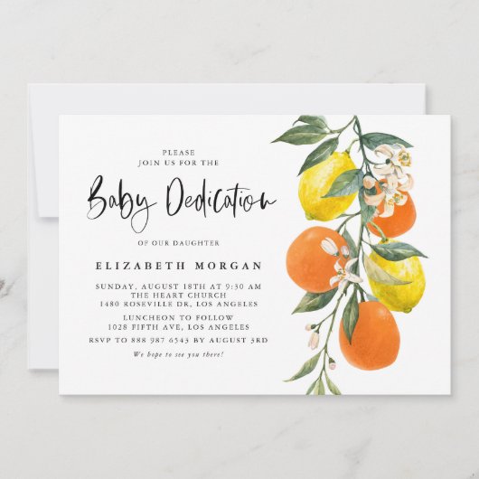 Botanisch Sinaasappel en Lemon Garland Baby Toewij Kaart (Voorkant)