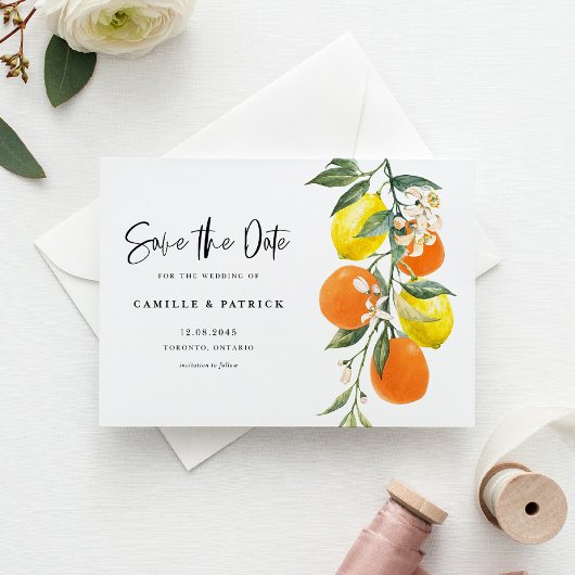 Botanisch Sinaasappel en Lemon Garland Bewaar de d Aankondigingskaart