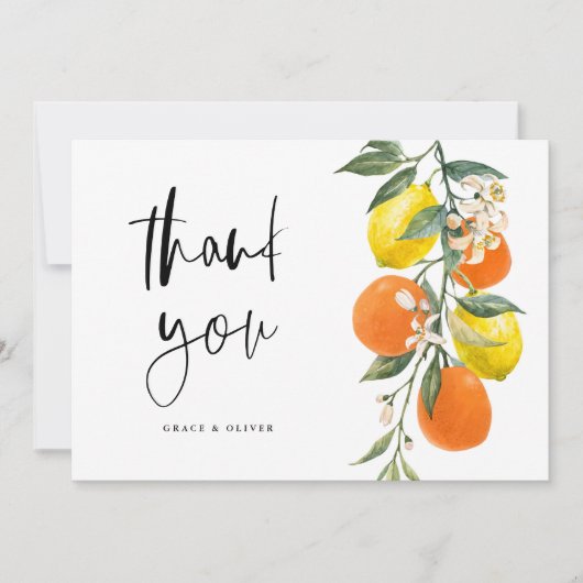 Botanisch Sinaasappel en Lemon Garland bruiloft Bedankkaart (Voorkant)