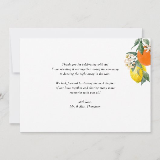 Botanisch Sinaasappel en Lemon Garland bruiloft Bedankkaart (Achterkant)