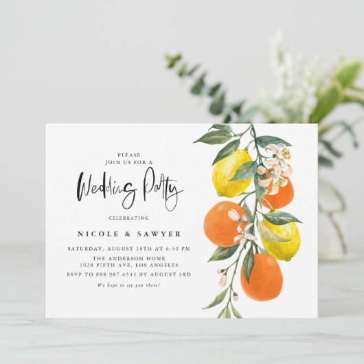 Botanisch Sinaasappel en Lemon Garland bruiloft Kaart (Staand voorkant)