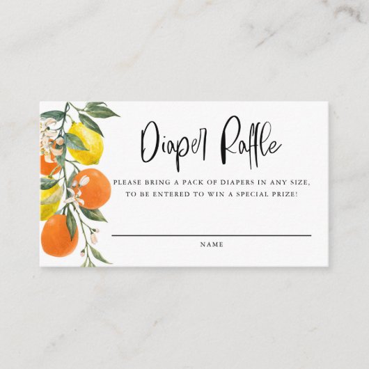 Botanisch Sinaasappel en Lemon Luier Raffle Spel Informatiekaartje (Voorkant)