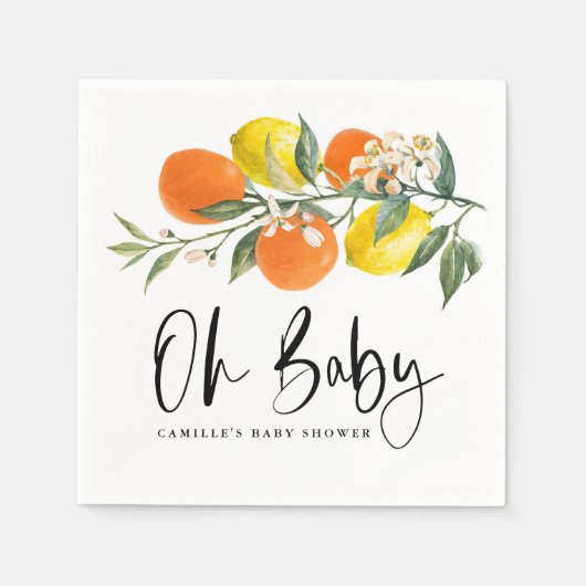Botanisch Sinaasappel en Lemon Summer Baby shower Servet (Voorkant)