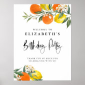 Botanisch Sinaasappel en Lemon Zomer Verjaardagsfe Poster (Voorkant)