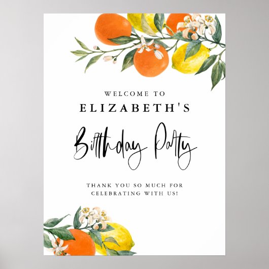 Botanisch Sinaasappel en Lemon Zomer Verjaardagsfe Poster (Voorkant)