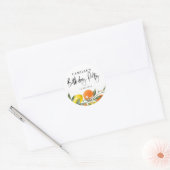 Botanisch Sinaasappel en Lemon Zomer Verjaardagsfe Ronde Sticker (Envelop)