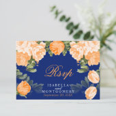 Botanisch Sinaasappel en marineblauw bruiloft - RS RSVP Kaartje (Staand voorkant)