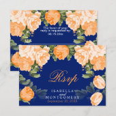 Botanisch Sinaasappel en marineblauw bruiloft - RS RSVP Kaartje (Voorkant / Achterkant)