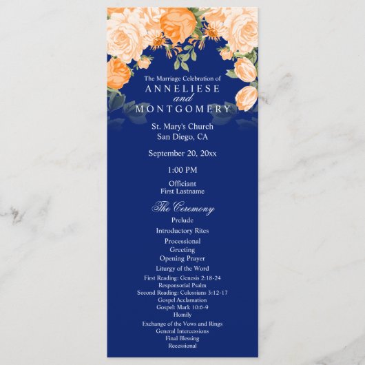 Botanisch Sinaasappel en Navy Blue Floral - Progra Programmakaart (Voorkant)