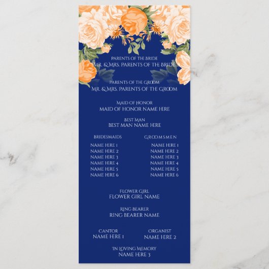 Botanisch Sinaasappel en Navy Blue Floral - Progra Programmakaart (Achterkant)