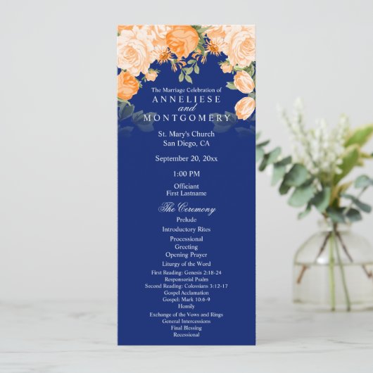 Botanisch Sinaasappel en Navy Blue Floral - Progra Programmakaart (Staand voorkant)