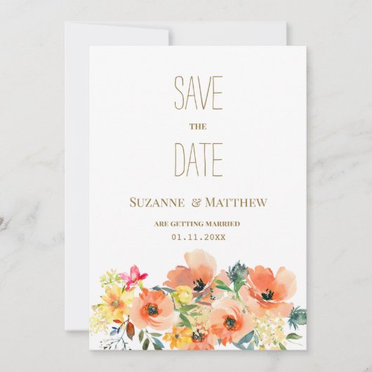 Botanisch sinaasappel geel roze bloemig Save the D Kaart (Voorkant)