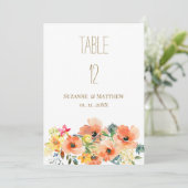 Botanisch sinaasappel geel roze bloemige Tafelnumm Kaart (Staand voorkant)