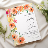Botanisch sinaasappel geel roze zomerbloemenbruilo kaart