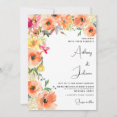 Botanisch sinaasappel geel roze zomerbloemenbruilo kaart (Voorkant)
