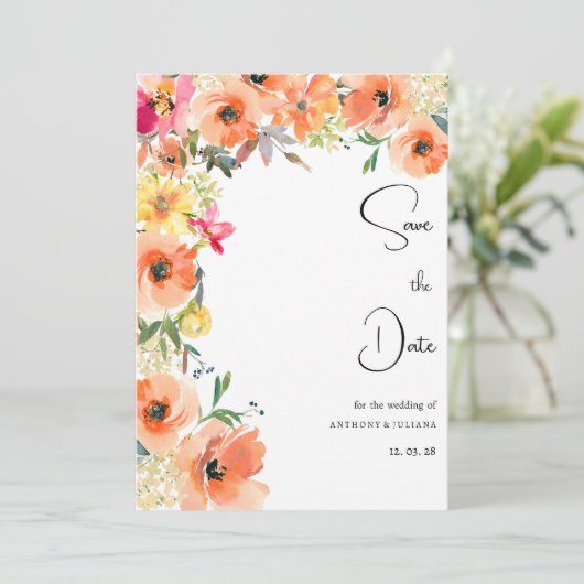 Botanisch sinaasappel geel zomerbloemen Save the D Kaart (Staand voorkant)