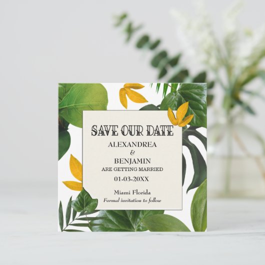 Botanisch sparen de datum tropische palmen save the date (Staand voorkant)