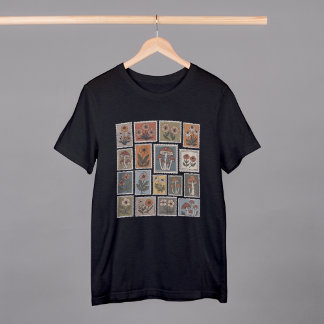 Botanisch Stempel T-shirt met Bloemen en Mushr