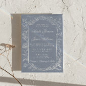 Botanisch Stof Blauw Bloem Boho Klasse Trouwfeest Kaart