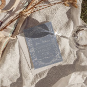 Botanisch Stof Blauw Bloem Boho Klasse Trouwfeest Kaart