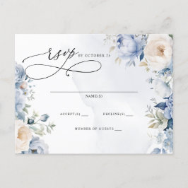 Botanisch Stoffig Blauw Bloemen Bruiloft RSVP Briefkaart