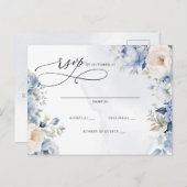 Botanisch Stoffig Blauw Bloemen Bruiloft RSVP Briefkaart (Voorkant / Achterkant)