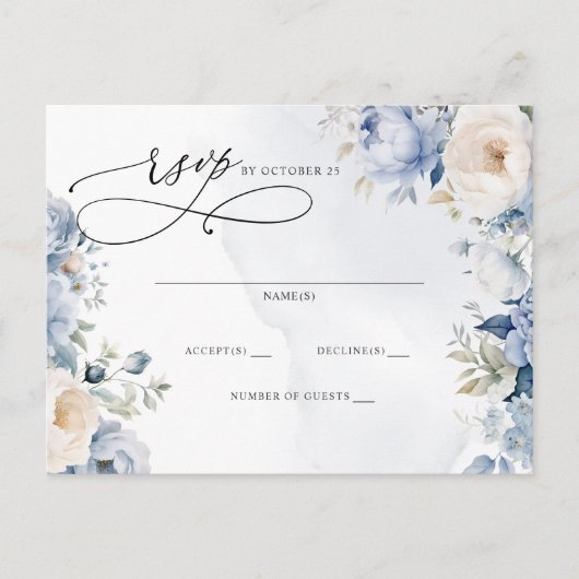 Botanisch Stoffig Blauw Bloemen Bruiloft RSVP Briefkaart (Voorkant)