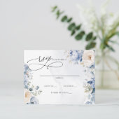 Botanisch Stoffig Blauw Bloemen Bruiloft RSVP Briefkaart (Staand voorkant)