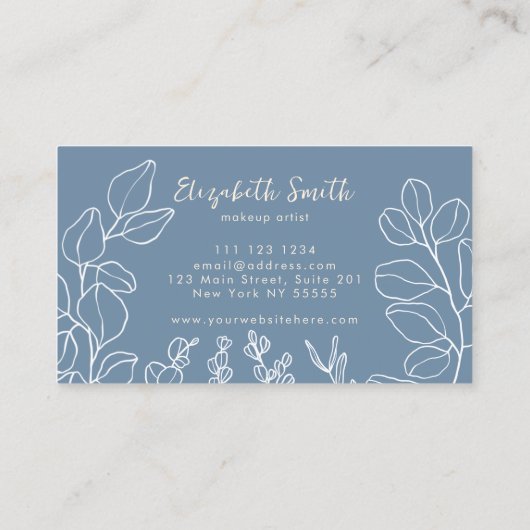 Botanisch Stoffig Blauw Minimalist Visitekaartje (Achterkant)
