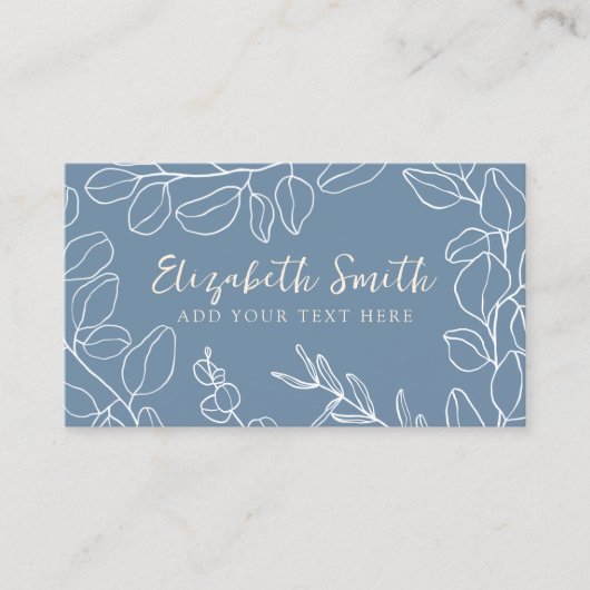 Botanisch Stoffig Blauw Minimalist Visitekaartje (Voorkant)