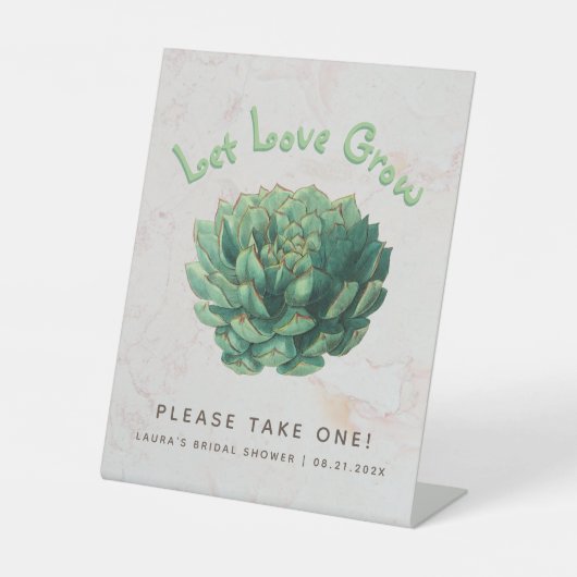 Botanisch Succulent Let Love Grow Vrijgezellenfees Reclamebord Met Voetstuk (Voorkant)