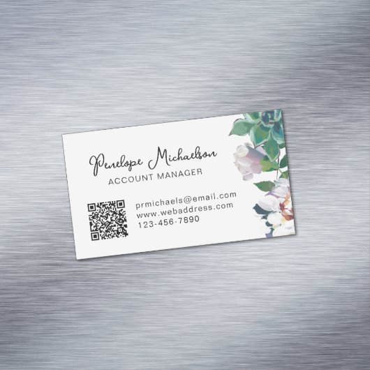 Botanisch Succulent met Manuscript en QR Code Magnetisch Visitekaartje (Voorbeeld)