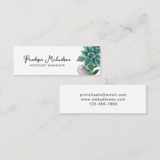 Botanisch Succulent met Manuscript Mini Visitekaartje (Voorkant / Achterkant)