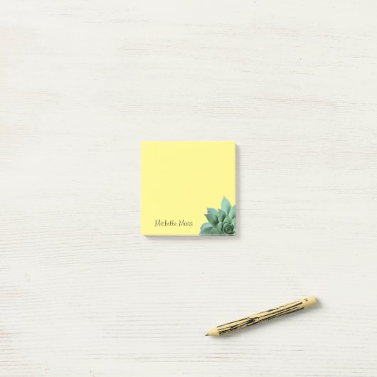 Botanisch Succulent Monogram Desert Geel Post-it® Notes (Op bureau)