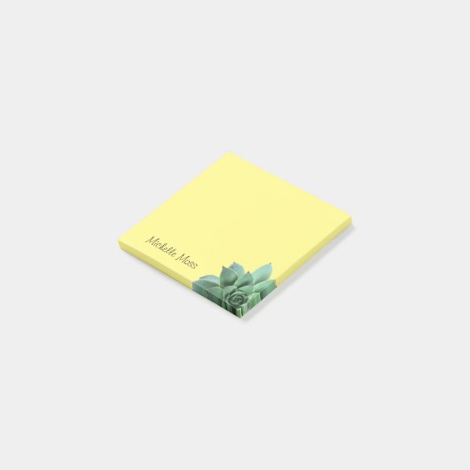 Botanisch Succulent Monogram Desert Geel Post-it® Notes (Schuin)