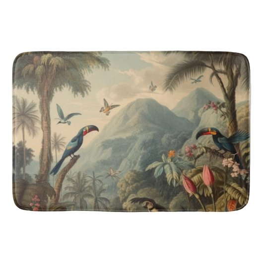  botanisch tafereel van toekans en bloemen badmat (Voorkant)