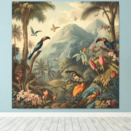  botanisch tafereel van toekans en bloemen canvas afdruk (Insitu (Houten vloer))