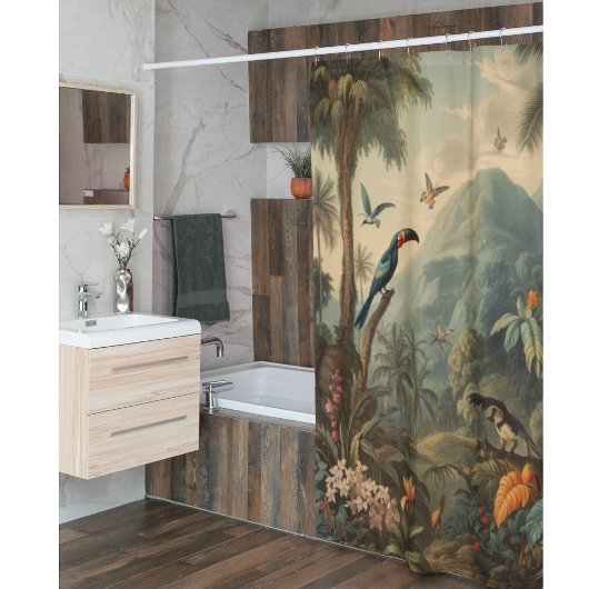  botanisch tafereel van toekans en bloemen douchegordijn