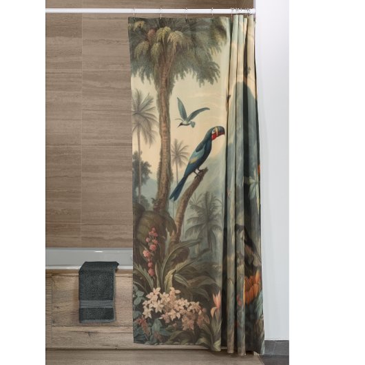  botanisch tafereel van toekans en bloemen douchegordijn