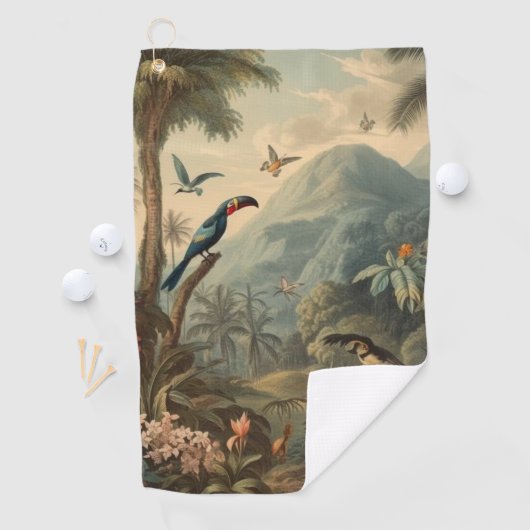  botanisch tafereel van toekans en bloemen golfhanddoek (Insitu)