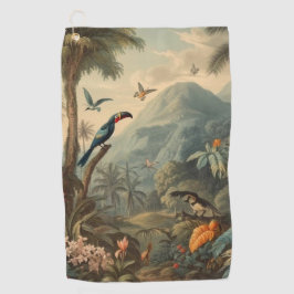  botanisch tafereel van toekans en bloemen golfhanddoek